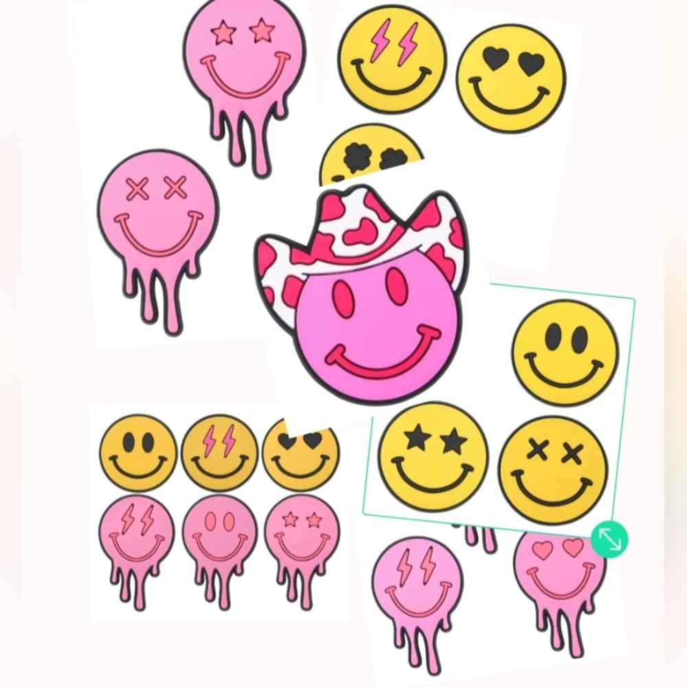 🍎 Nwt 14 Pcs Pack Charms For Crocs Shoes Jibbitz Style Smiley Emoji Happy Face